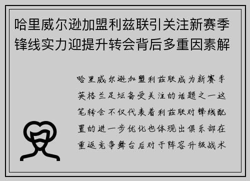 哈里威尔逊加盟利兹联引关注新赛季锋线实力迎提升转会背后多重因素解析